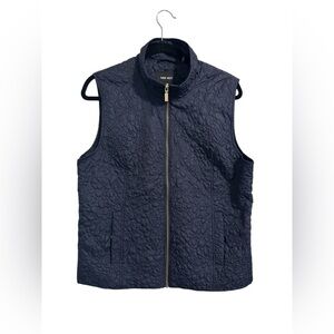 Nine West Quilted ZIP Up Blue Jacket Vest Coat Women's L With Pocket Sleeveless
